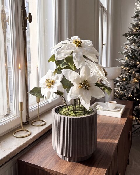 Umělá rostlina CHRISTMAS FLOWER 61 cm Bílá