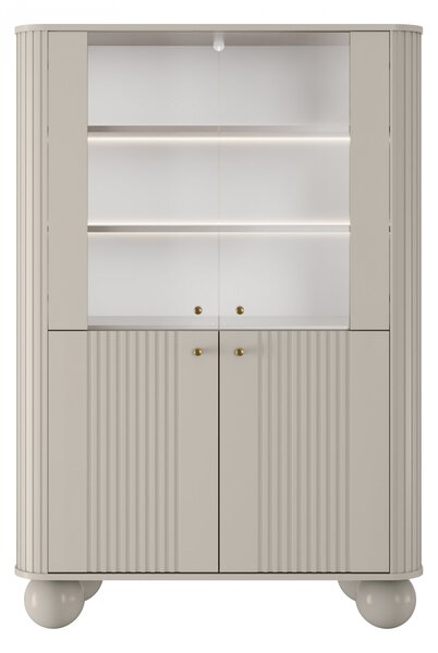 Vitrína Vesper 103 cm čtyřdveřová - kašmír / zlaté úchytky / kulaté nohy