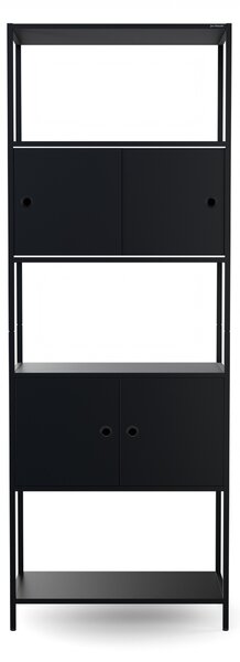 Regál na šanony s uzamykatelnou skříňkou, kancelářský, otevřené police, kovový černý, 800x2200x400 mm: ARIEL