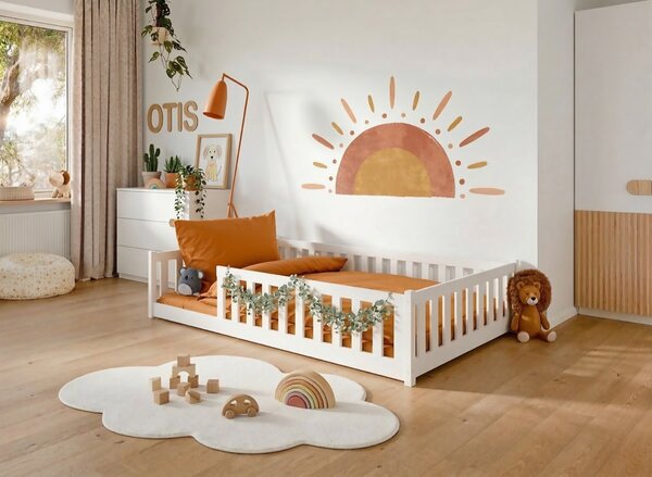 Dětská Montessori postel z masivu borovice BETTY - 200x120 cm - BÍLÁ