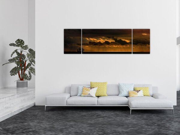 Obraz plachetnice v západu slunce (170x50 cm)