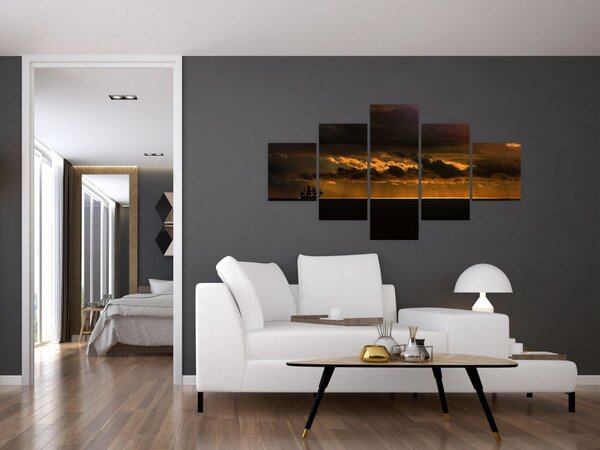 Obraz plachetnice v západu slunce (125x70 cm)