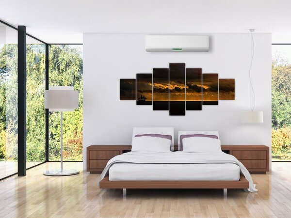 Obraz plachetnice v západu slunce (210x100 cm)