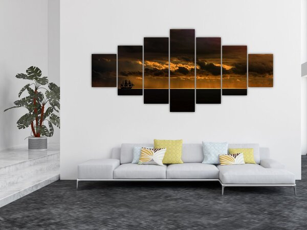 Obraz plachetnice v západu slunce (210x100 cm)