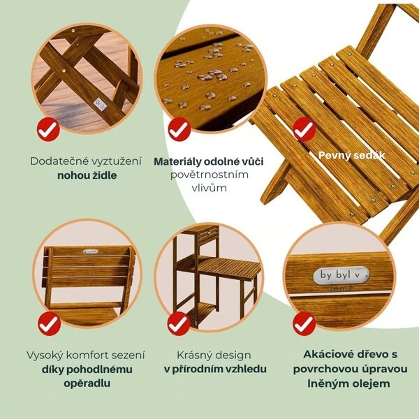 Balkonový set PATIO, 3dílný, přírodní dřevo Casaria