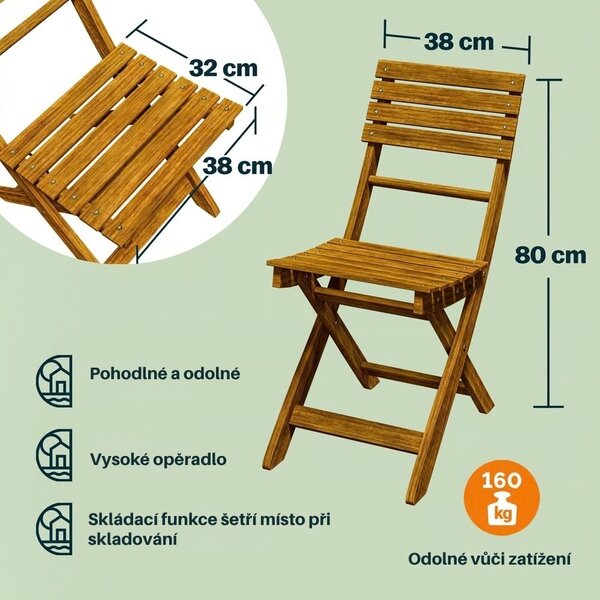 Balkonový set PATIO, 3dílný, přírodní dřevo Casaria