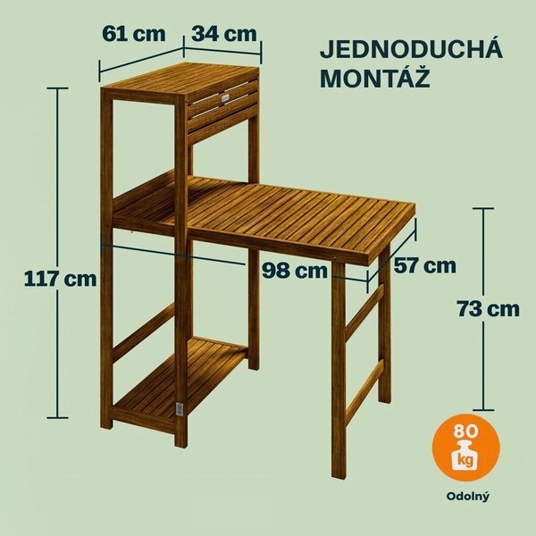 Balkonový set PATIO, 3dílný, přírodní dřevo Casaria