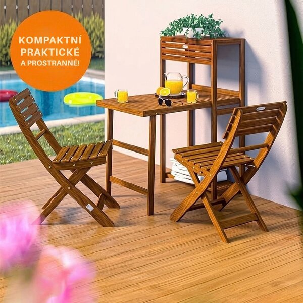 Balkonový set PATIO, 3dílný, přírodní dřevo Casaria