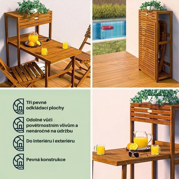 Balkonový set PATIO, 3dílný, přírodní dřevo Casaria
