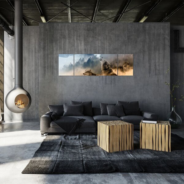Obraz - vlci vyjící na měsíc (170x50 cm)
