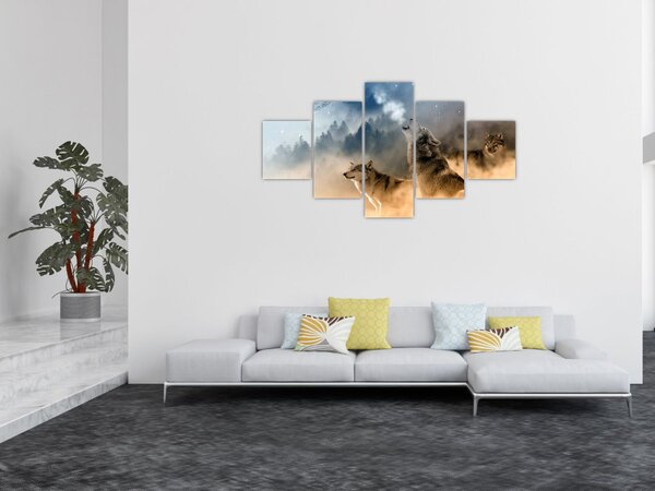 Obraz - vlci vyjící na měsíc (125x70 cm)