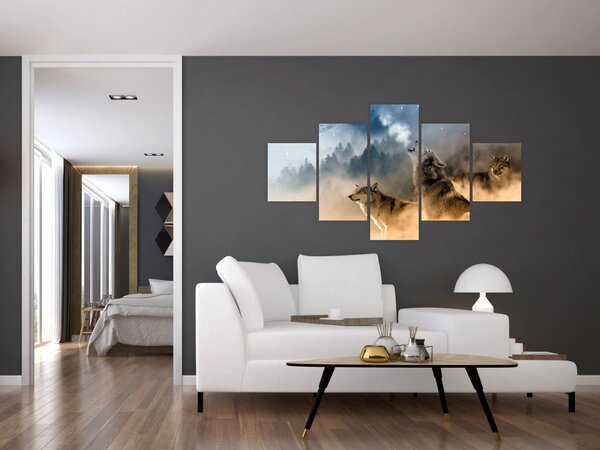 Obraz - vlci vyjící na měsíc (125x70 cm)