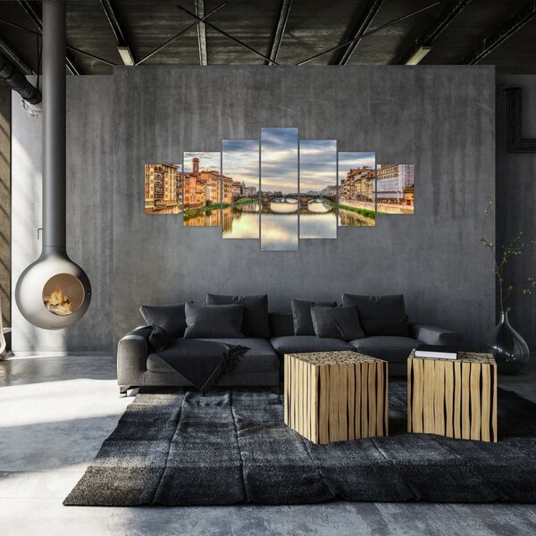 Obraz města s řekou (210x100 cm)