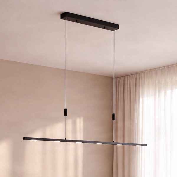 Lucande LED závěsné světlo Stakato, 120 cm, 6 žárovek, stmívatelné, stmívatelný, Černá, Obývací pokoj / jídelna, kov, Moderní