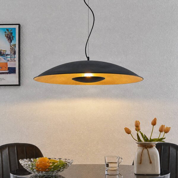Lindby Závěsná lampa Narisara, Ø 80 cm, E27, černo-zlatá, stmívatelný, Černá, Obývací pokoj / jídelna, kov, Moderní