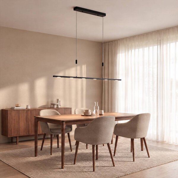 Lucande LED závěsné světlo Stakato, 120 cm, 6 žárovek, stmívatelné, stmívatelný, Černá, Obývací pokoj / jídelna, kov, Moderní