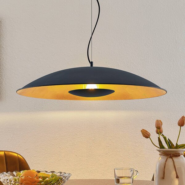 Lindby Závěsná lampa Narisara, Ø 80 cm, E27, černo-zlatá, stmívatelný, Černá, Obývací pokoj / jídelna, kov, Moderní