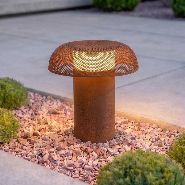 Lucande LED osvětlení cesty MAILE, 40 cm, rezavá barva, IP65, Hnědá / rez, Hliník, Design