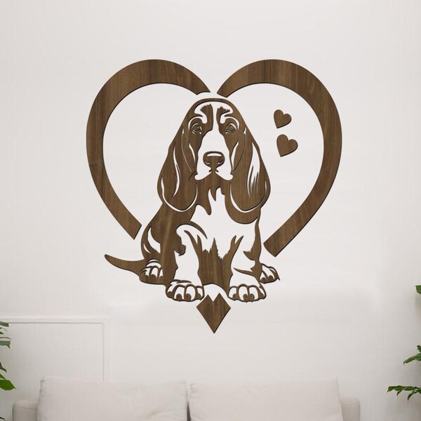 Dřevěná samolepka Basset Hound v srdci | Rozměry (cm): 37x40 | Zvolte barvu dekoru: Černá