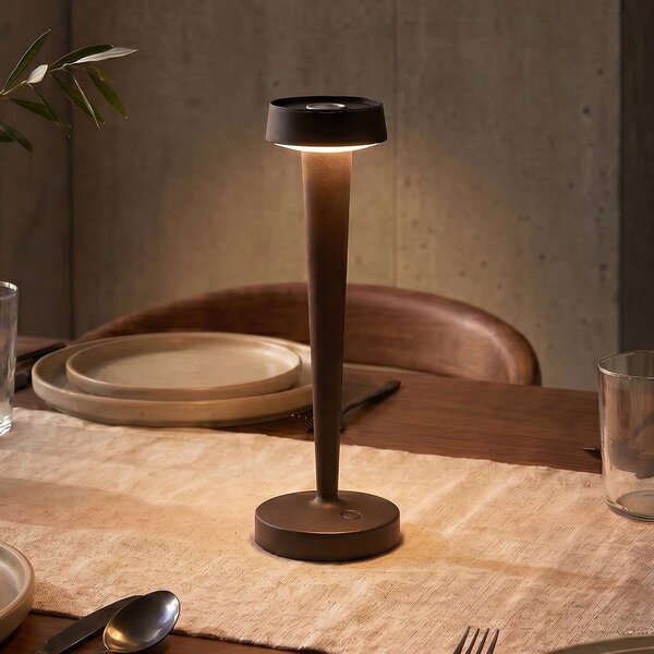 Lucande LED svícen Lea, váza, tmavě hnědá, 28 cm, stmívatelný, Hnědá / rez, Obývací pokoj / jídelna, kov, Moderní
