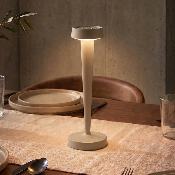 Lucande LED svícen Lea, váza, béžová, 28 cm, stmívatelný, Krémová / jantar, Obývací pokoj / jídelna, kov, Moderní