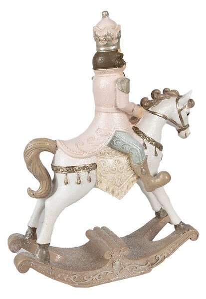 Bílo-růžová vánoční dekorace Louskáček na houpacím koníkovi - 22*9*29 cm - Clayre & Eef