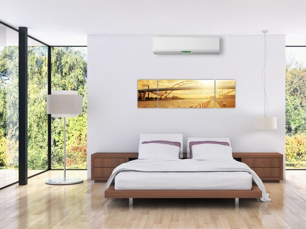 Obraz mostu se západem slunce (170x50 cm)