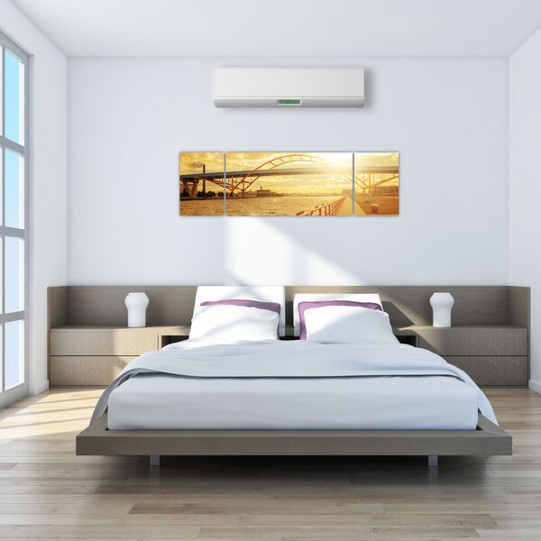Obraz mostu se západem slunce (170x50 cm)