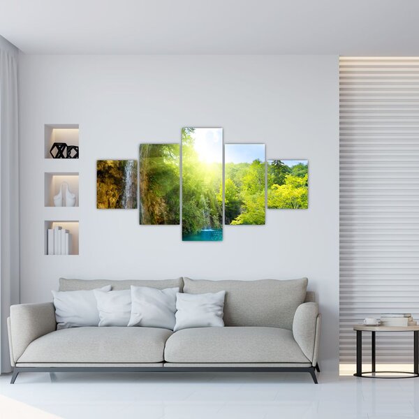 Obraz - vodopády v pralese (125x70 cm)