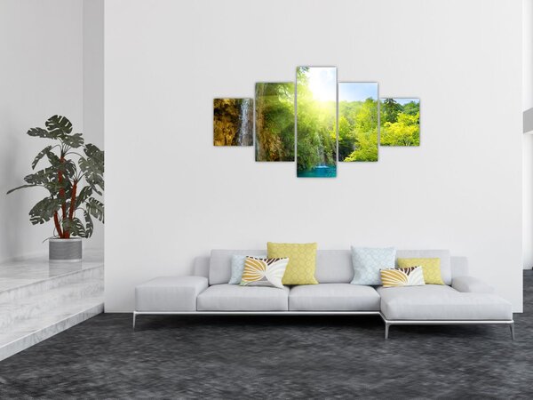 Obraz - vodopády v pralese (125x70 cm)