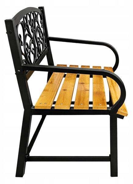 Lavička s opěradlem, kovová, 118 x 51,5 cm