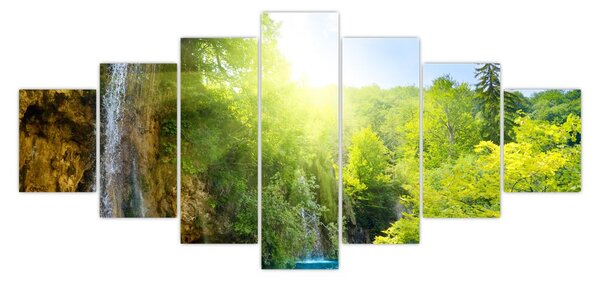 Obraz - vodopády v pralese (210x100 cm)