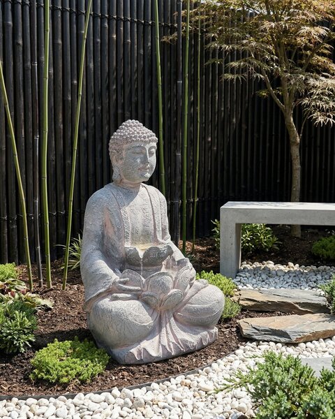 Zahradní fontána LED URLANTE Buddha Šedá