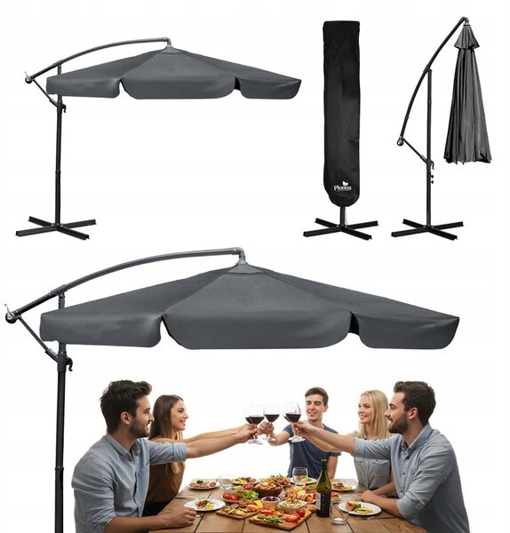 Plonos šedý s boční nohou slunečník 350 x 250 cm