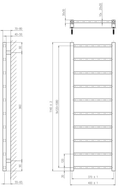 Sapho Sapho, MAKRO LIGHT topné těleso 400x1140 mm, černá matná, IR445TB