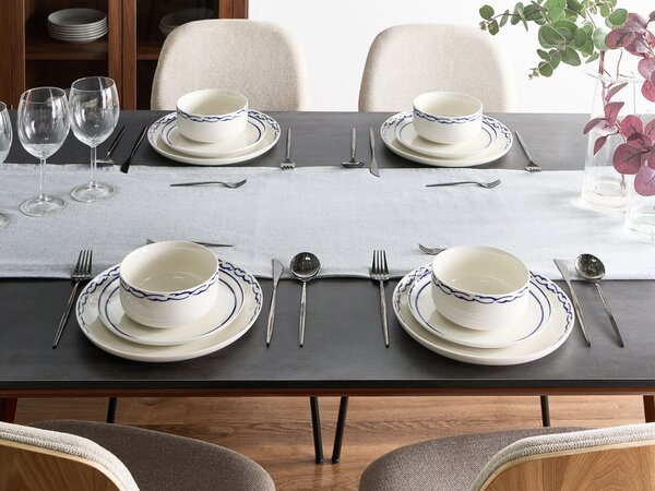 Sada 24 kusů nádobí AMCHUR Porcelán Bílá/Modrá