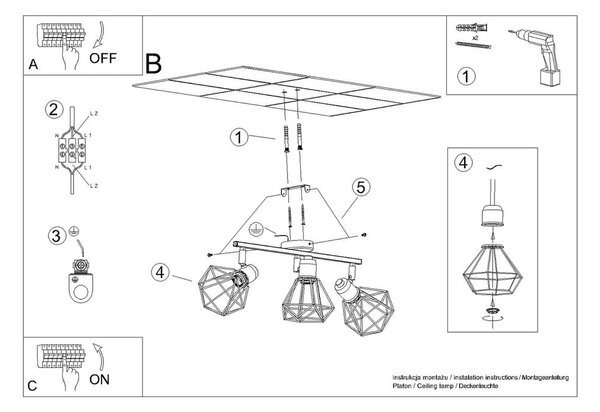 Černé stropní svítidlo ø 10 cm Varpu – Sollux