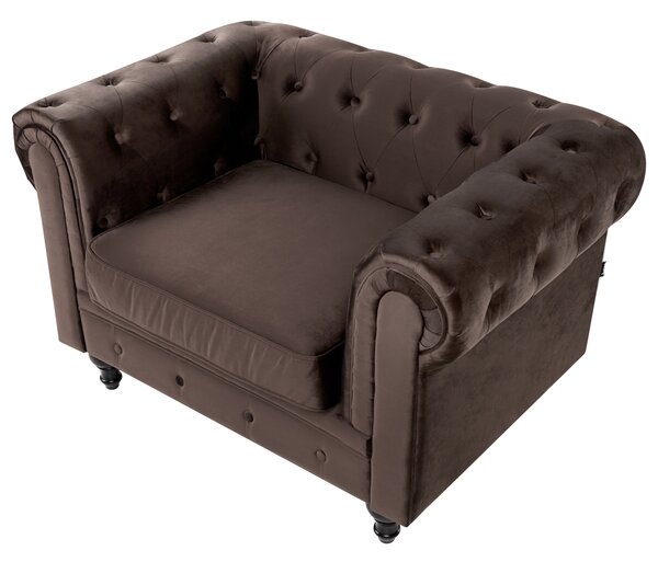 Křeslo CHESTERFIELD Umělý samet Tmavě hnědá