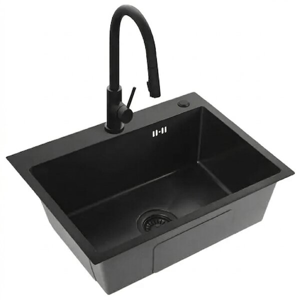 Rea Liam, ocelový kuchyňský dřez 530x450x200mm + sifon, černá matná, ZLE-06008