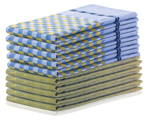 FLHF Sada kuchyňských utěrek, Check&Art žlutá/modrá - 10 ks 50x70 cm