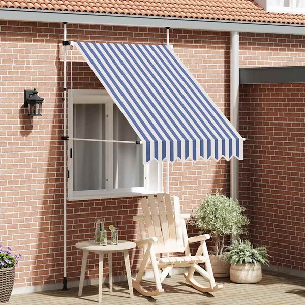 Ručně zatahovací markýza 150 cm modro-bílé pruhy