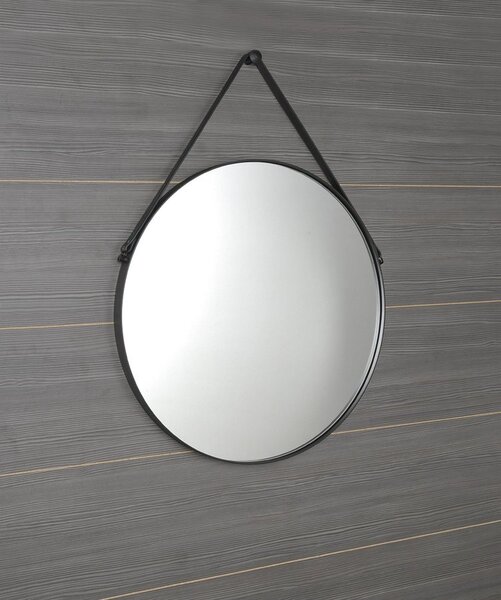 Sapho Sapho, ORBITER zrcadlo kulaté s koženým popruhem, o 50cm, černá mat, ORT050