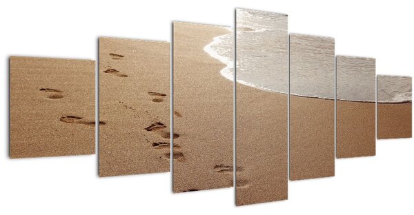 Obraz - stopy v písku a moře (210x100 cm)