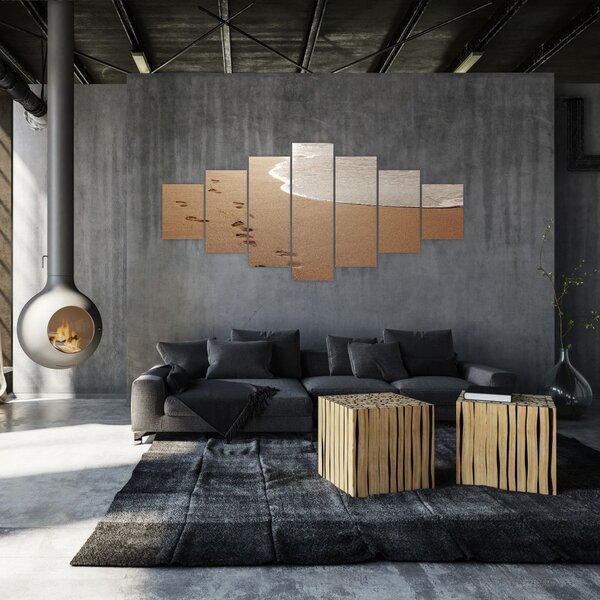 Obraz - stopy v písku a moře (210x100 cm)