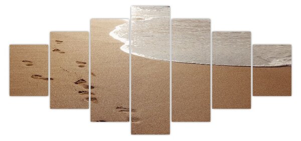 Obraz - stopy v písku a moře (210x100 cm)