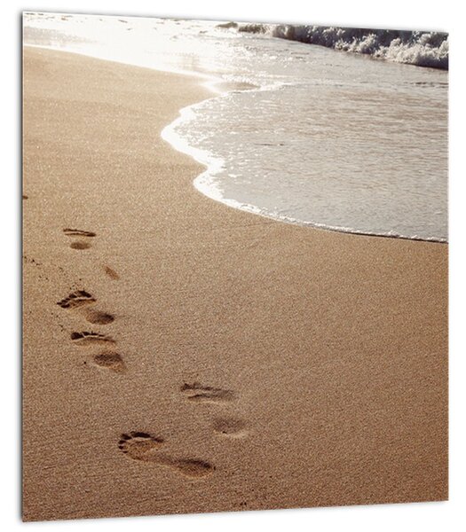 Obraz - stopy v písku a moře (30x30 cm)