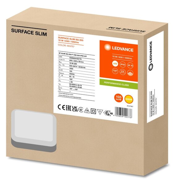 LEDVANCE LED svítidlo SF Slim SQ 200 P 10 W 220-240 V 3000 K IP65