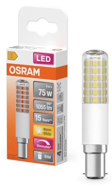 LEDVANCE LED žárovka T Slim 8 W 220-240 V B15d 2700 K stmívatelná čirá