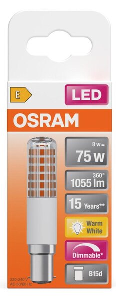 LEDVANCE LED žárovka T Slim 8 W 220-240 V B15d 2700 K stmívatelná čirá