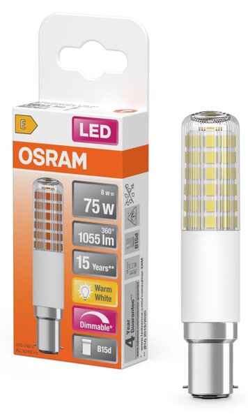 LEDVANCE LED žárovka T Slim 8 W 220-240 V B15d 2700 K stmívatelná čirá